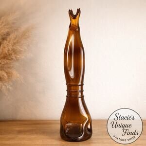 Vintage Amber Glass Genie Bottle Decanter Tall Floor Vase Mid Century